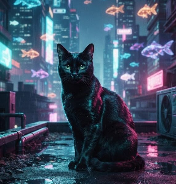Cyberpunk Neon Cat Smartphone Background