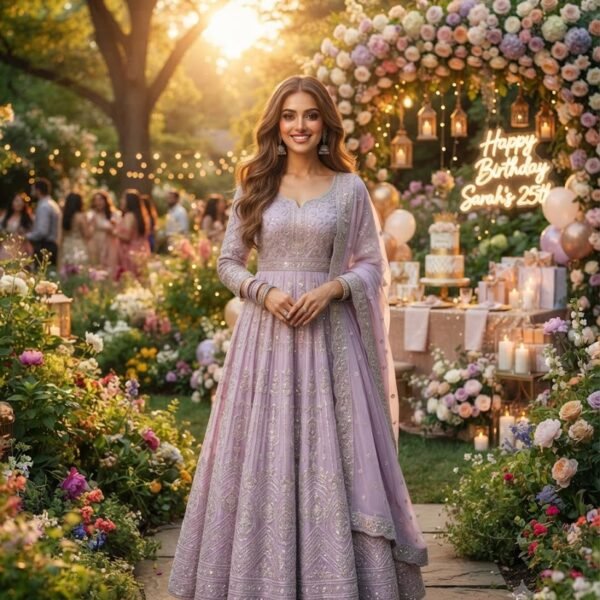 Luxury Lavender Birthday Garden Portrait (Face Preserved)