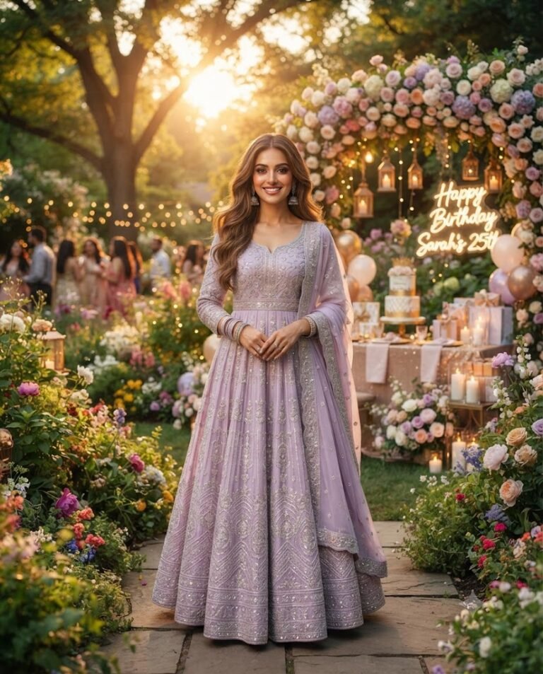 Luxury Lavender Birthday Garden Portrait (Face Preserved)