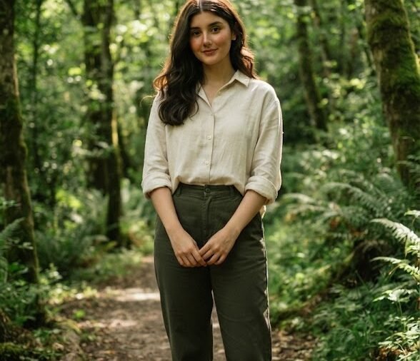 Natural Girl Portrait In Green Forest