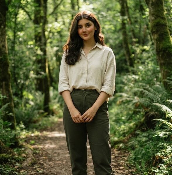 Natural Girl Portrait In Green Forest