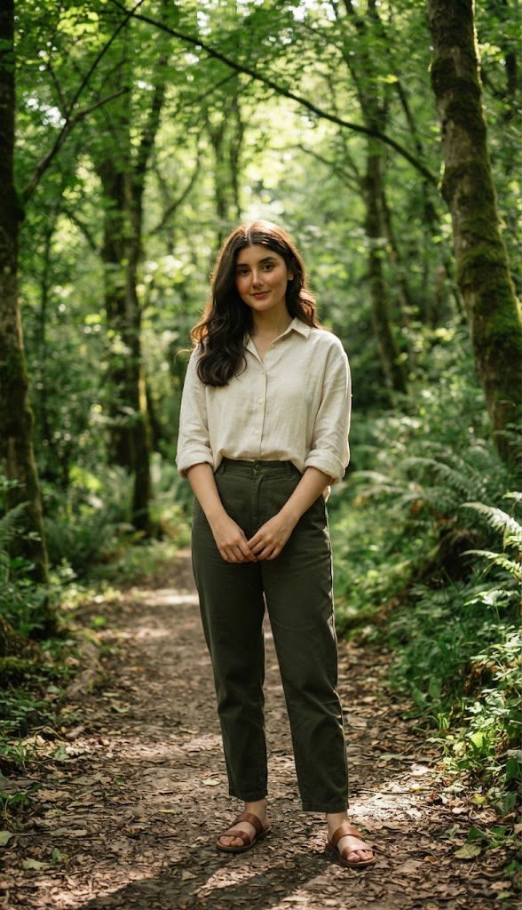 Natural Girl Portrait In Green Forest