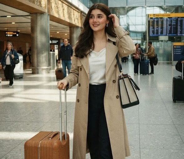 Elegant Girl Exploring Luxury Airport Terminal