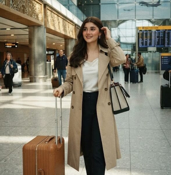 Elegant Girl Exploring Luxury Airport Terminal