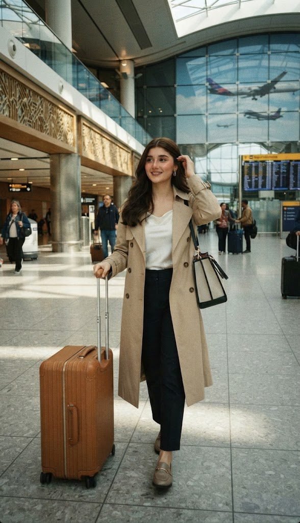 Elegant Girl Exploring Luxury Airport Terminal