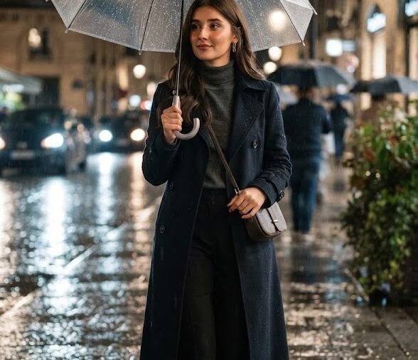 Realistic Girl Walking In Rainy City