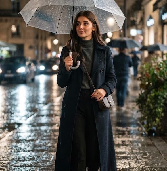 Realistic Girl Walking In Rainy City
