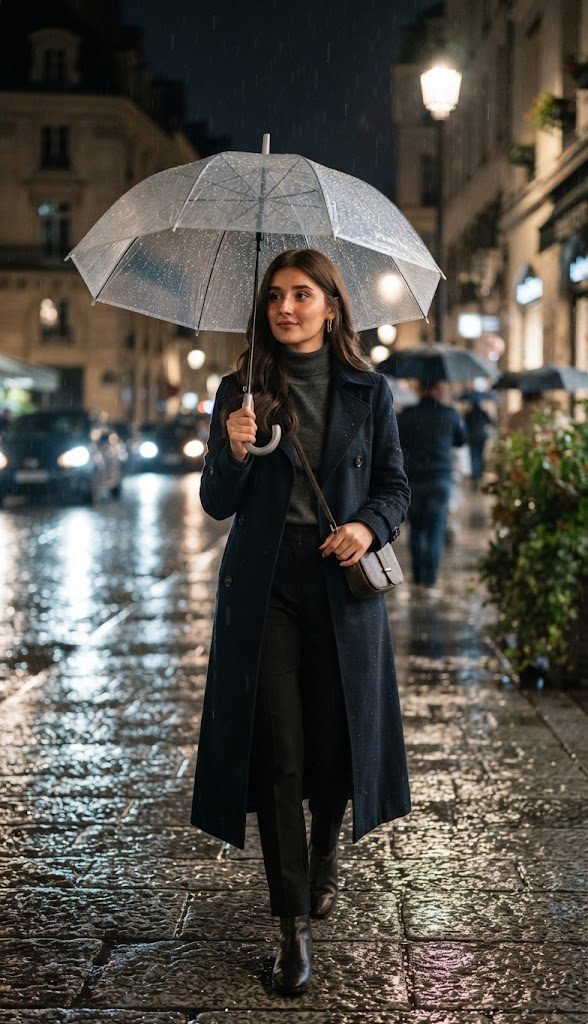 Realistic Girl Walking In Rainy City