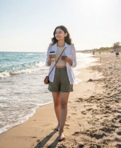 Beautiful Girl Relaxing On Sunny Beach