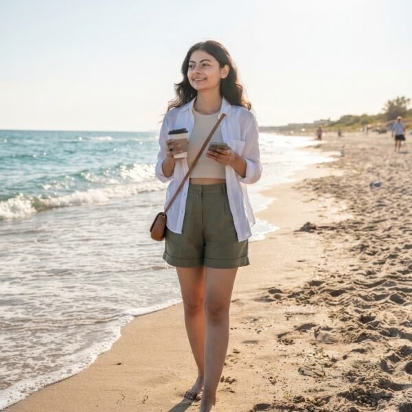 Beautiful Girl Relaxing On Sunny Beach
