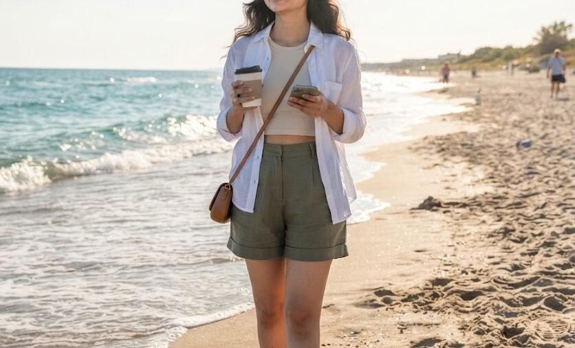 Beautiful Girl Relaxing On Sunny Beach