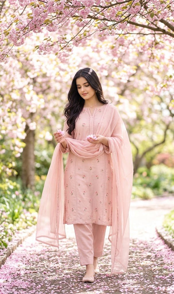 Pink Outfit Under Cherry Blossoms
