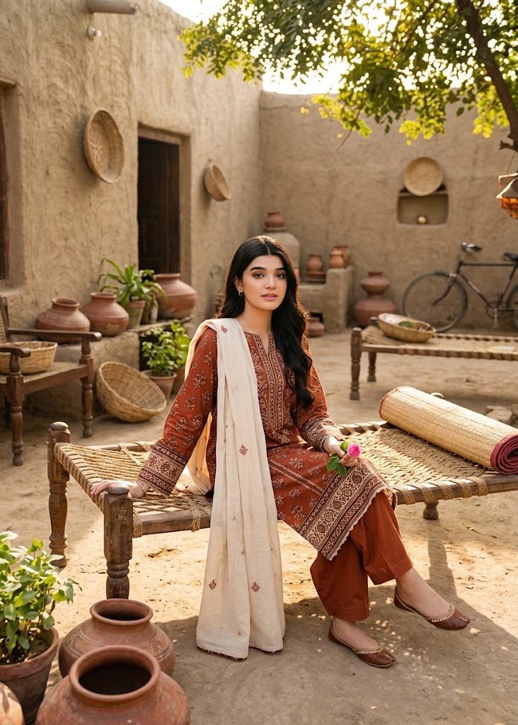 Terracotta Courtyard Sitting Pose