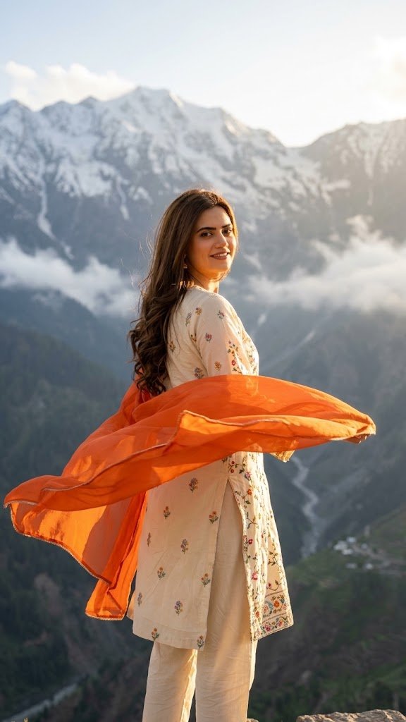 Orange Dupatta Mountain View