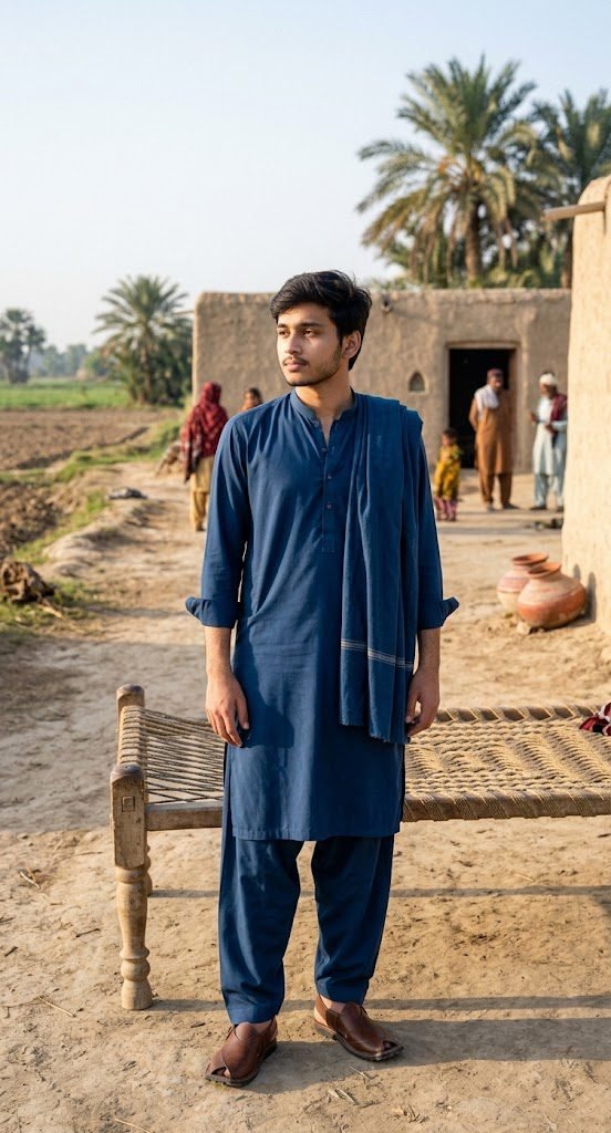 Sindh Village — Blue Shalwar Kameez