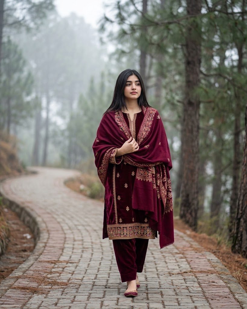 Burgundy Winter Shawl Look