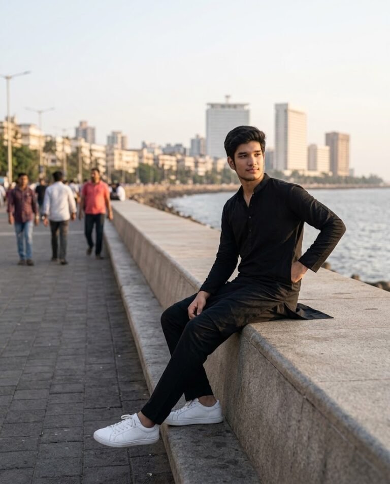 Mumbai Marine Drive — Black Kurta