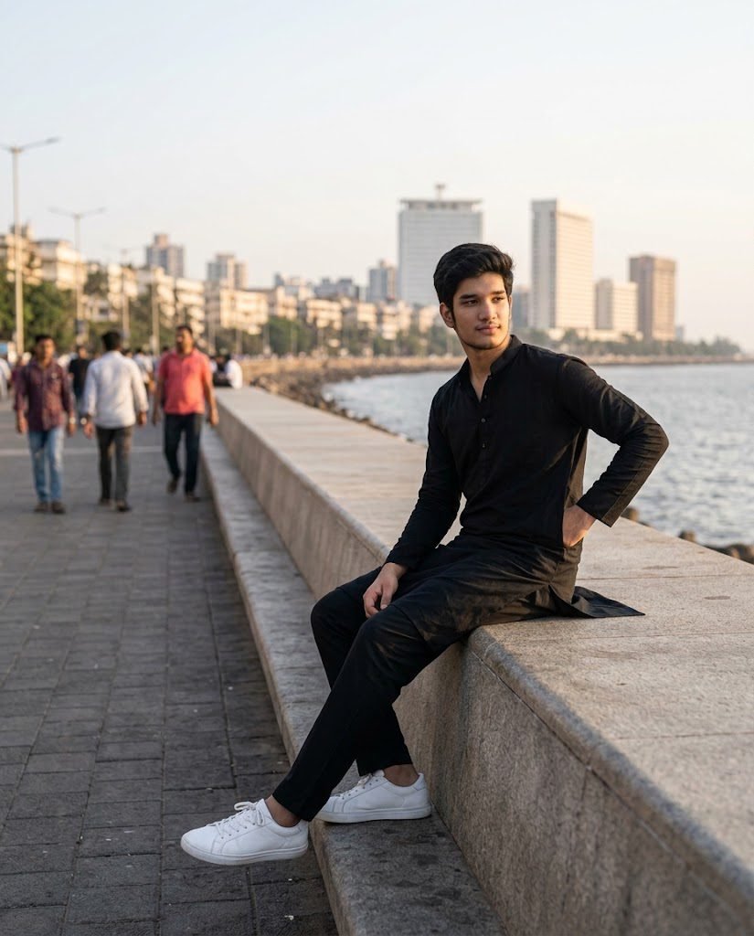 Mumbai Marine Drive — Black Kurta