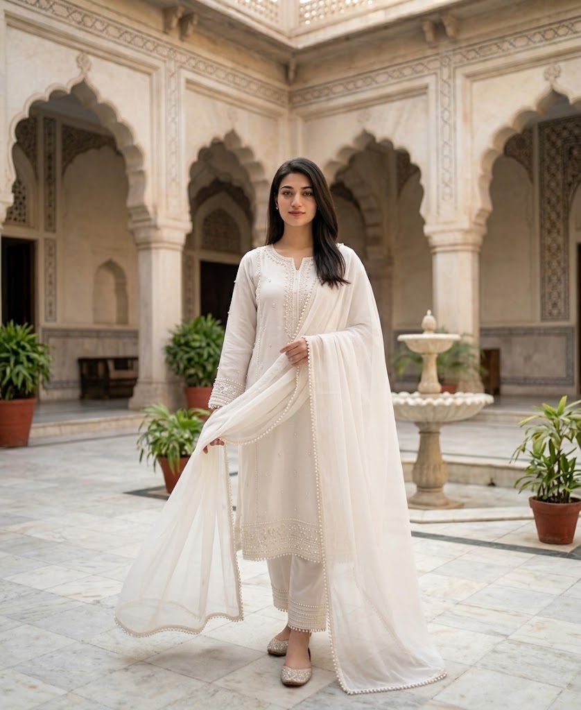 White Outfit at a Mosque Courtyard