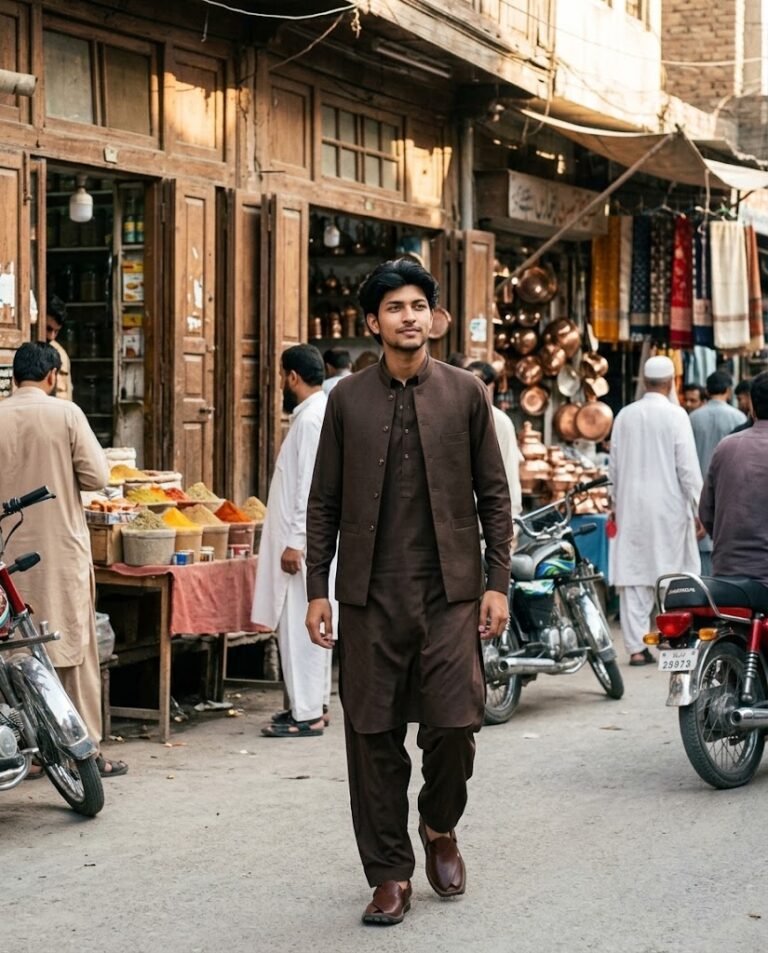 Peshawar Bazaar — Brown Shalwar Kameez + Waistcoat