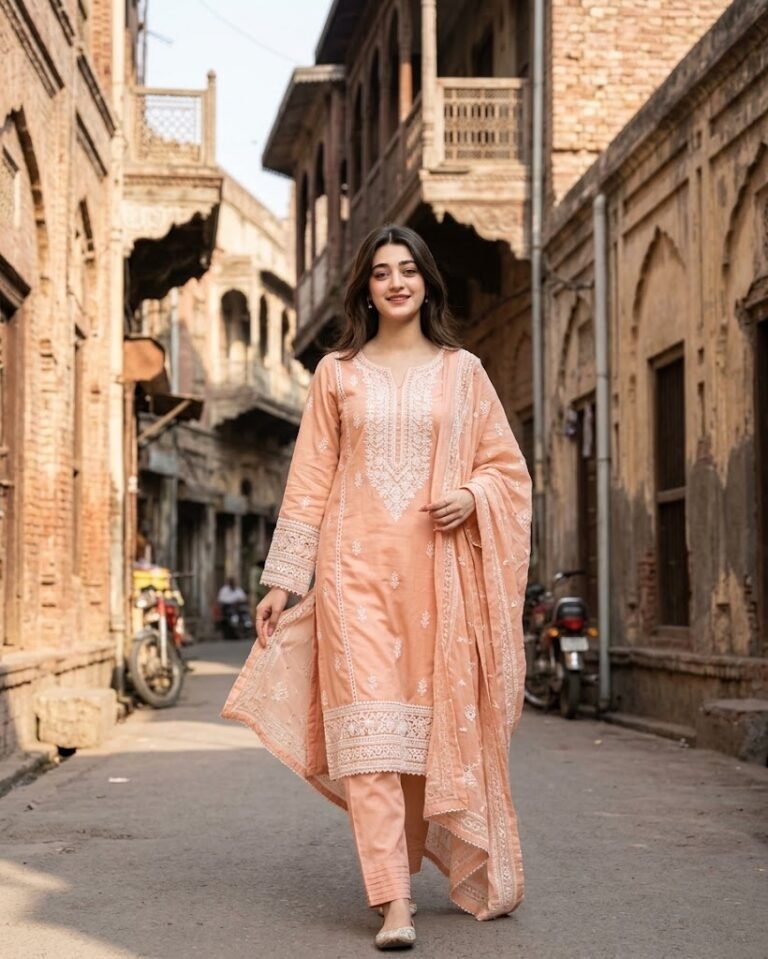 Peach Dupatta on Old City Street