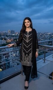 Black Outfit on a City Rooftop