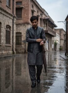 Charcoal Grey Shalwar Kameez in an Old Islamabad Street