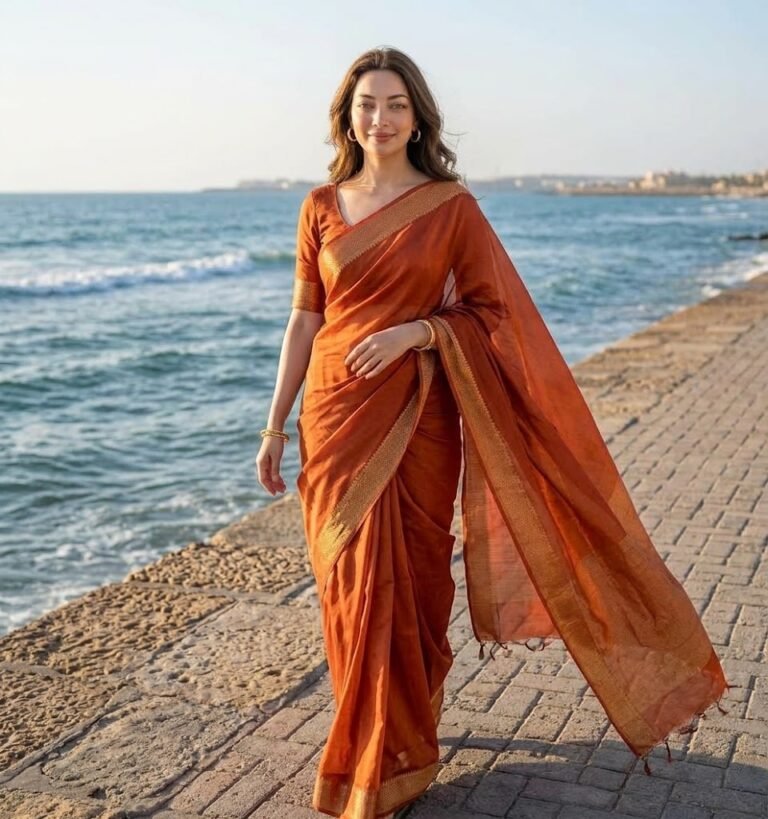 Burnt Orange Saree by the Seaside