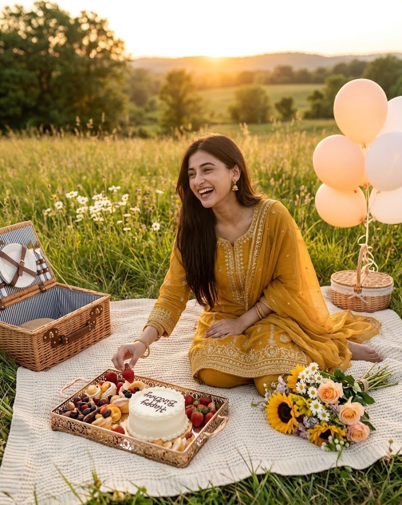 Mustard Yellow Birthday Picnic at Sunset