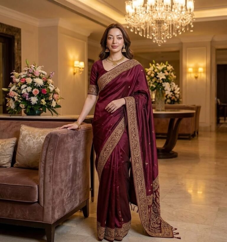 Burgundy Wine Saree — Evening Luxury