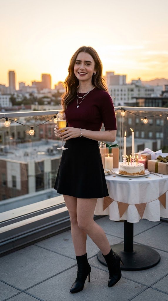 Black Mini Skirt and Rooftop Birthday Dinner