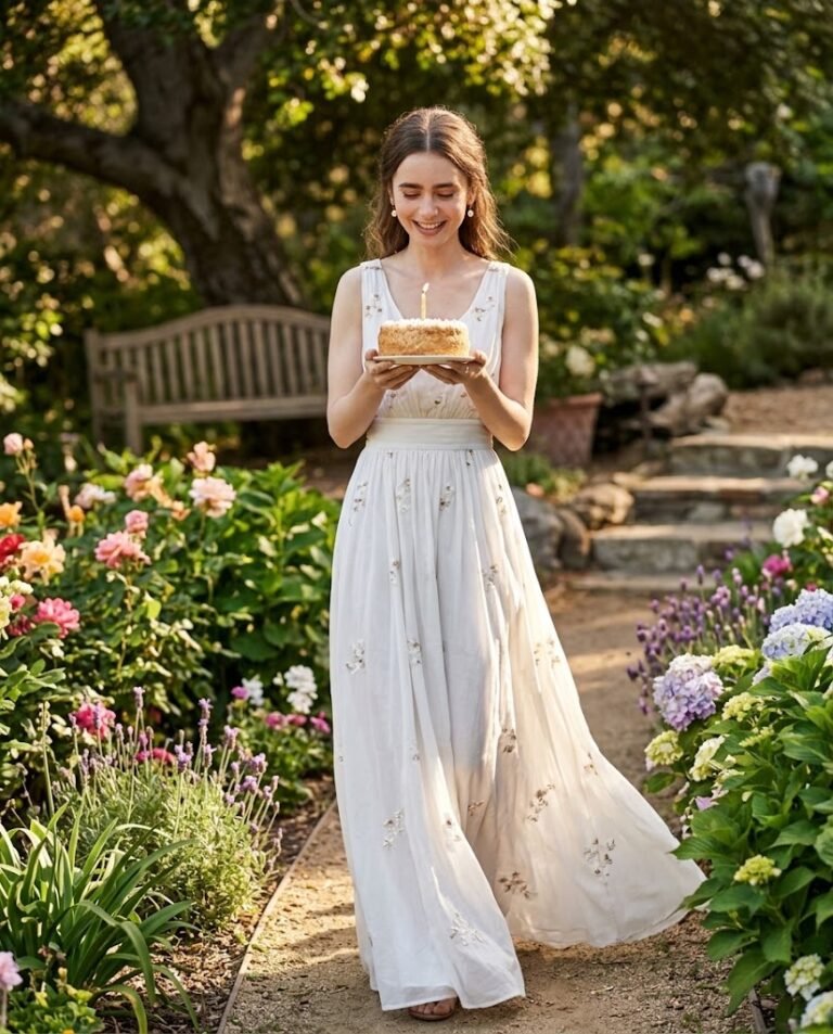 White Maxi Dress in a Flower Garden