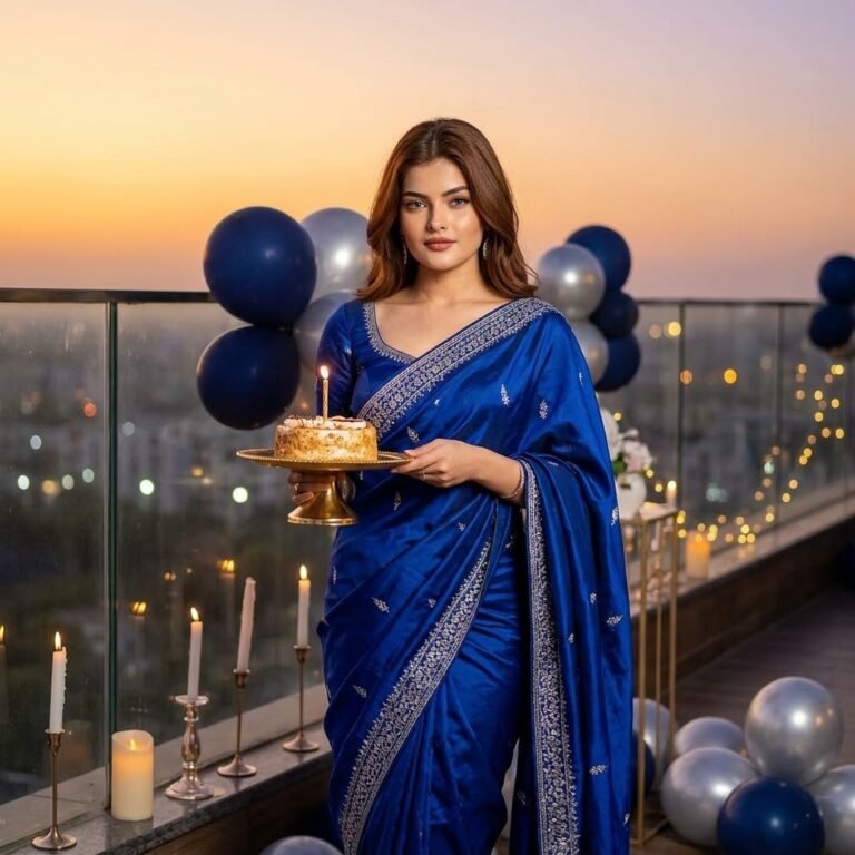 Royal Blue Saree with Sunset Bokeh
