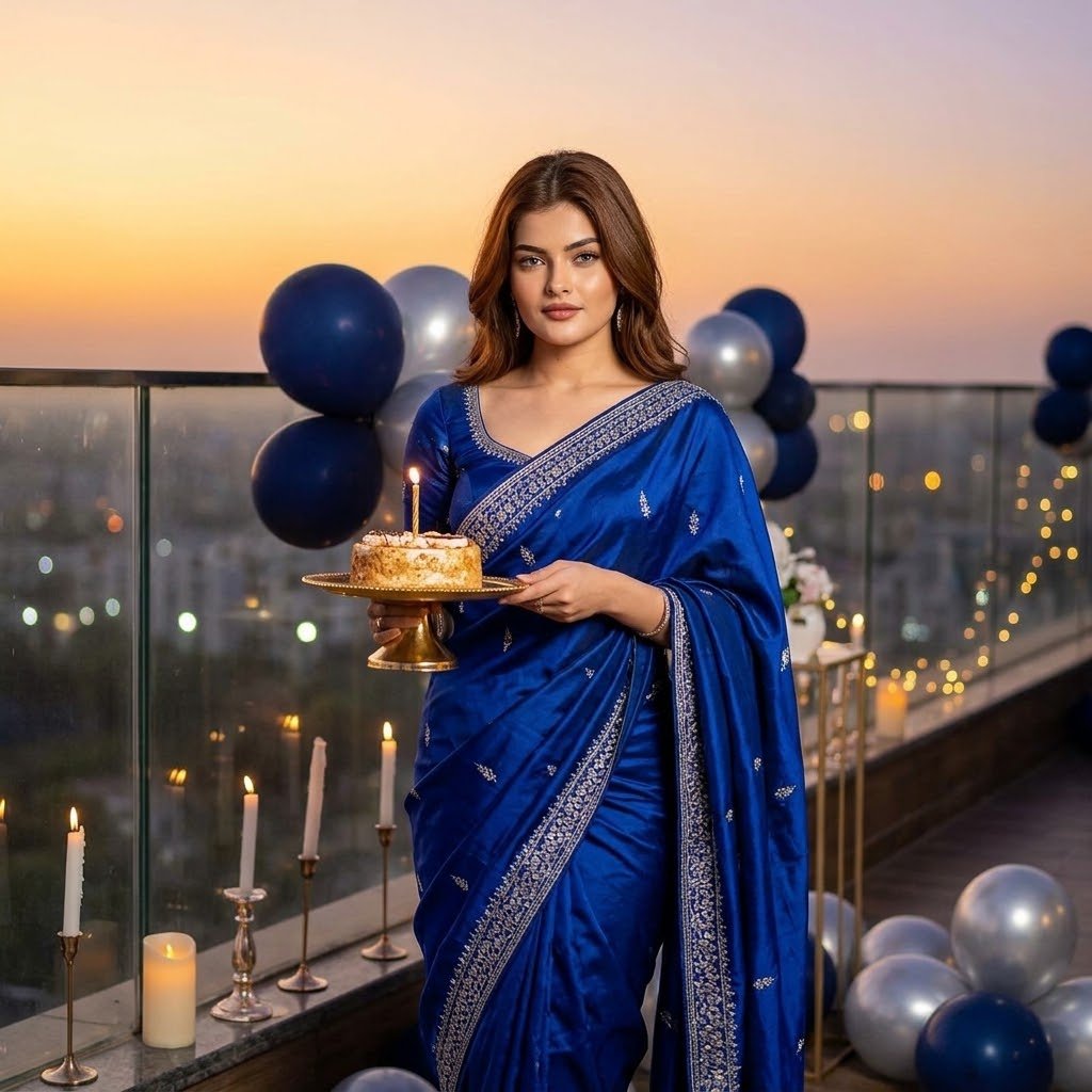 Royal Blue Saree with Sunset Bokeh
