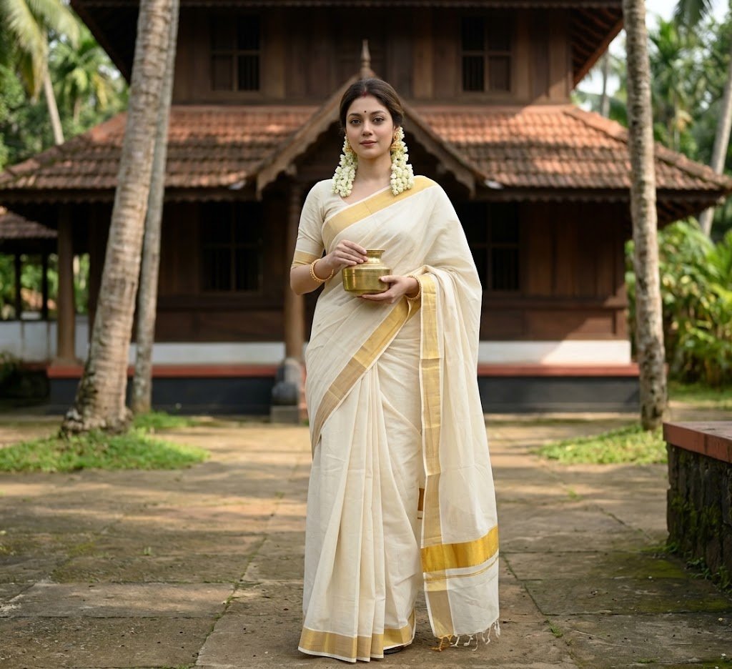 Kerala Kasavu Saree — Ivory and Gold Beauty