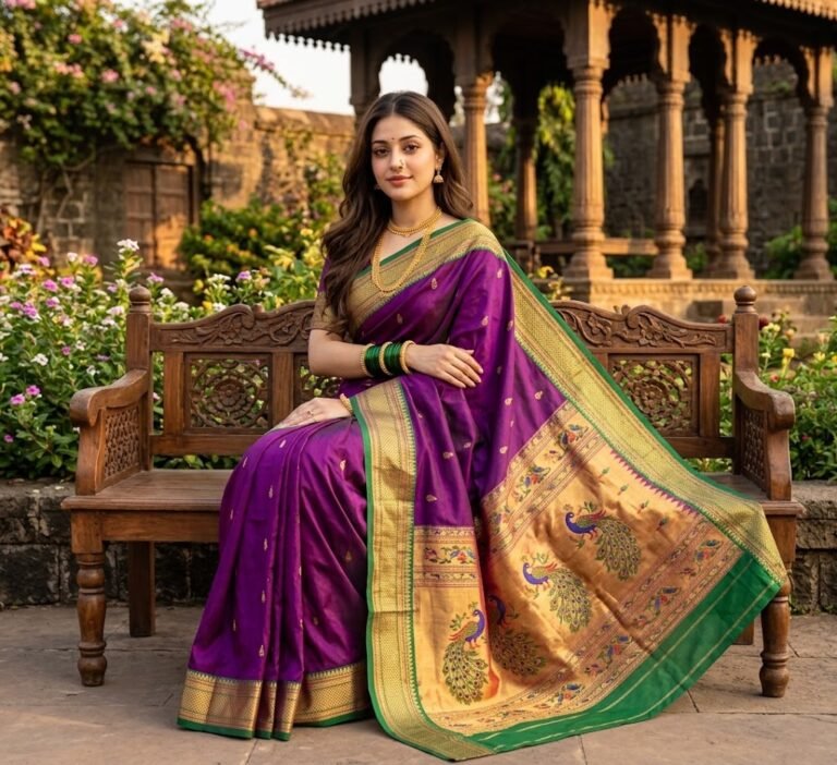 Purple Paithani Saree — Peacock Heritage