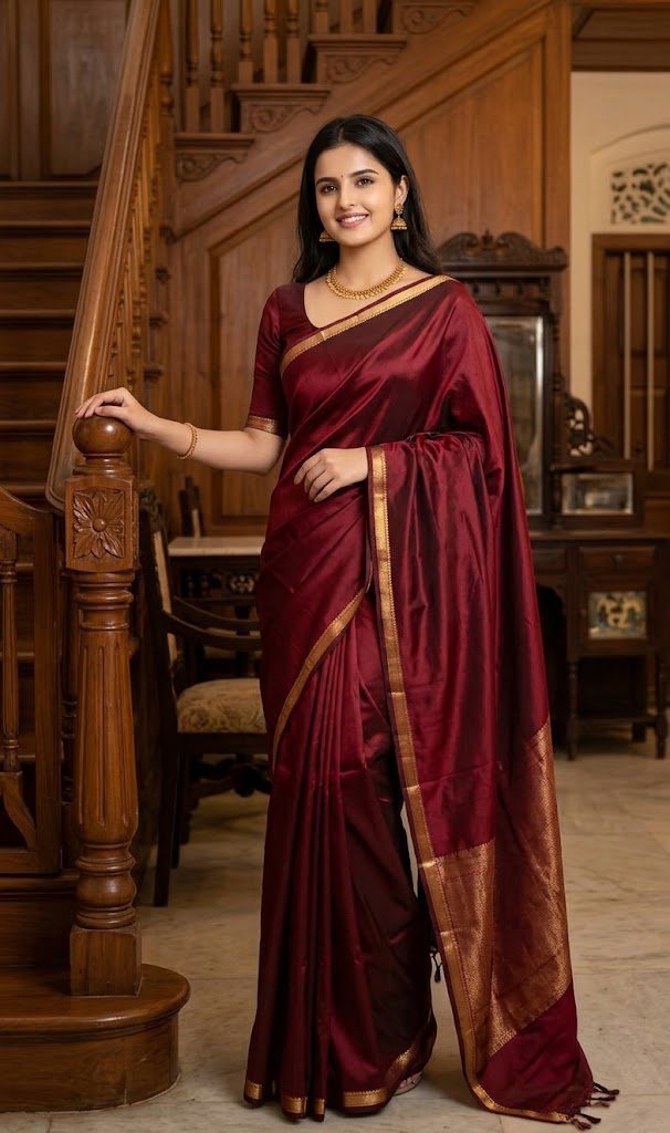 Maroon Mysore Silk Saree — Classic Royalty