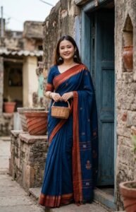 Indigo Handloom Saree — Artistic Heritage Look