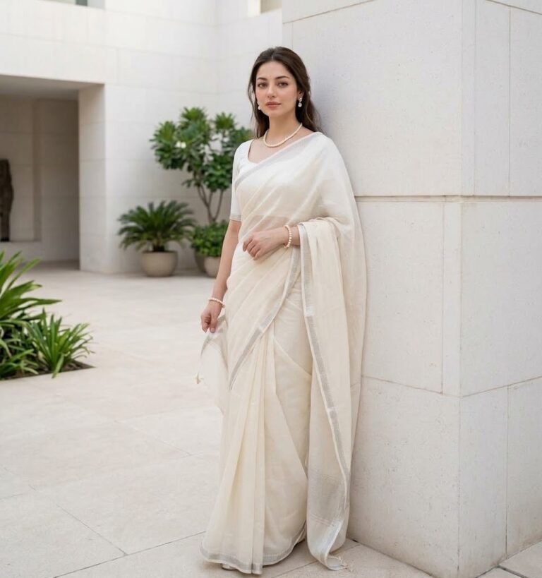 Ivory White Saree — Minimalist Beauty
