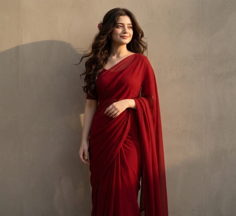 Red Chiffon Saree Golden Hour