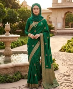Emerald Green Saree — Royal Muslim Elegance