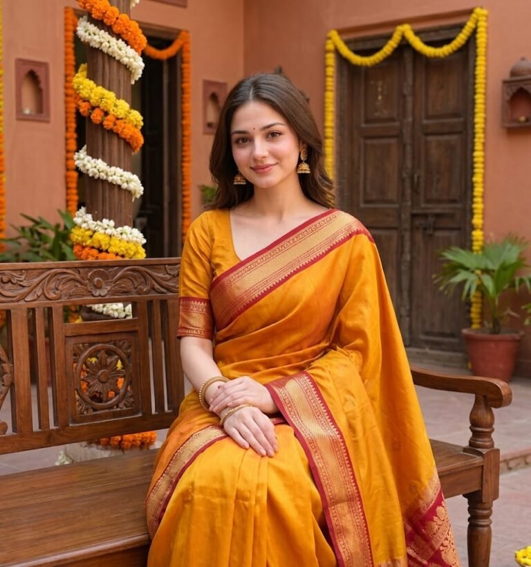 Sunshine Yellow Saree at a Traditional Haveli