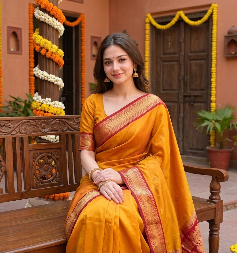 Sunshine Yellow Saree at a Traditional Haveli