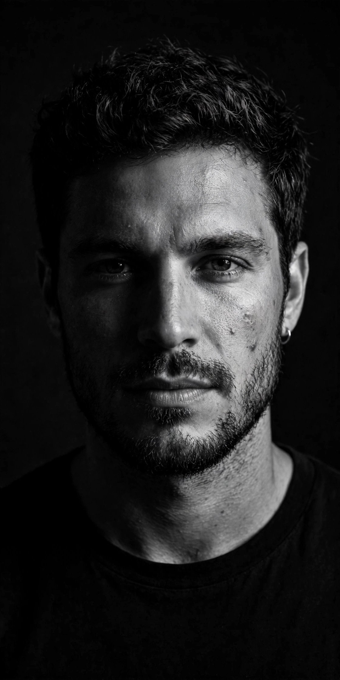 Black-and-white press headshot under single side light