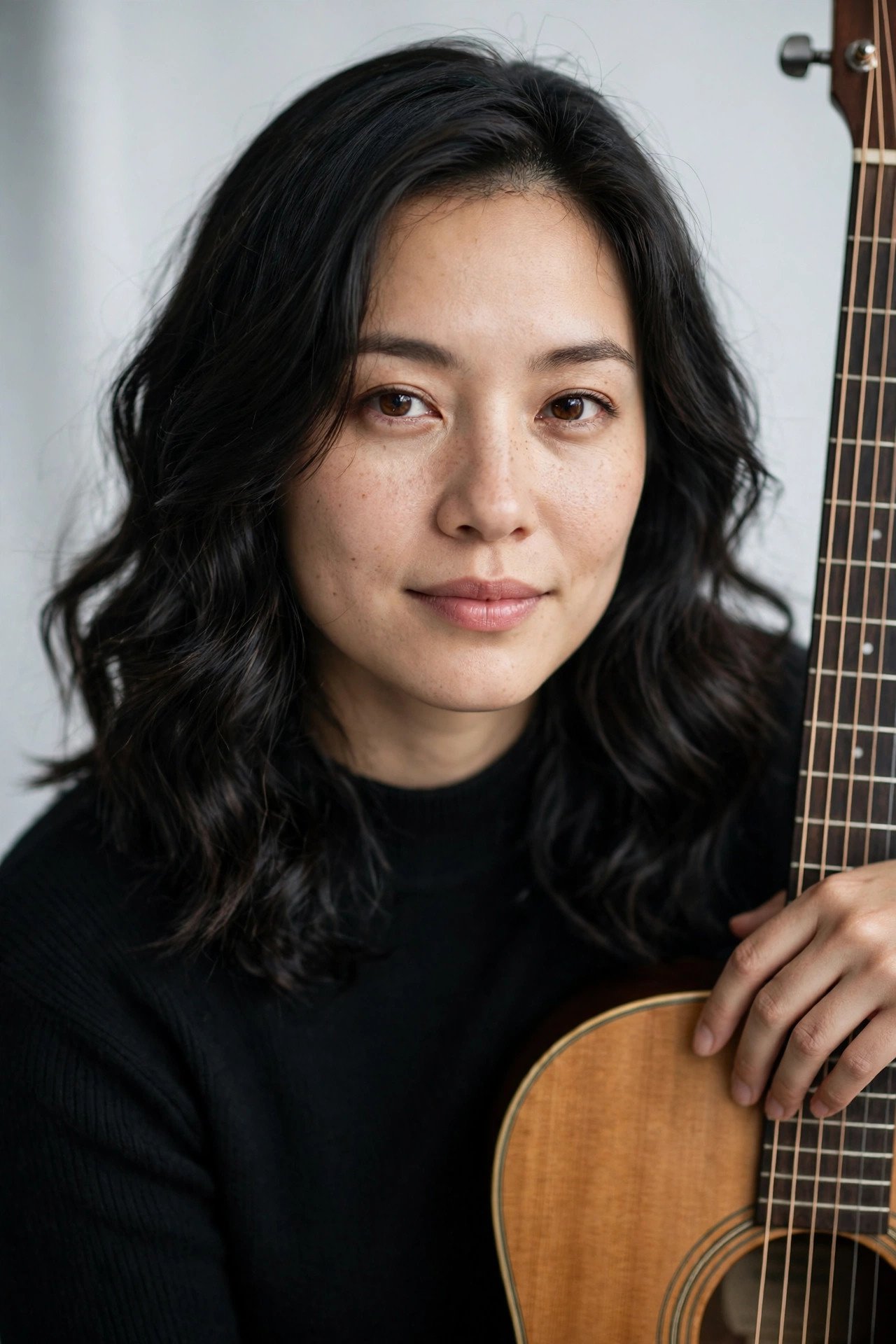Press headshot of a musician holding their instrument