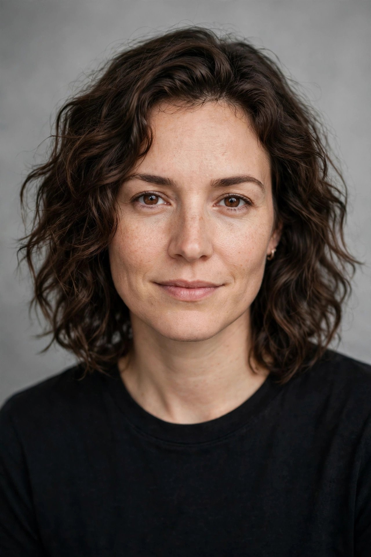 Musician press headshot against a grey studio backdrop