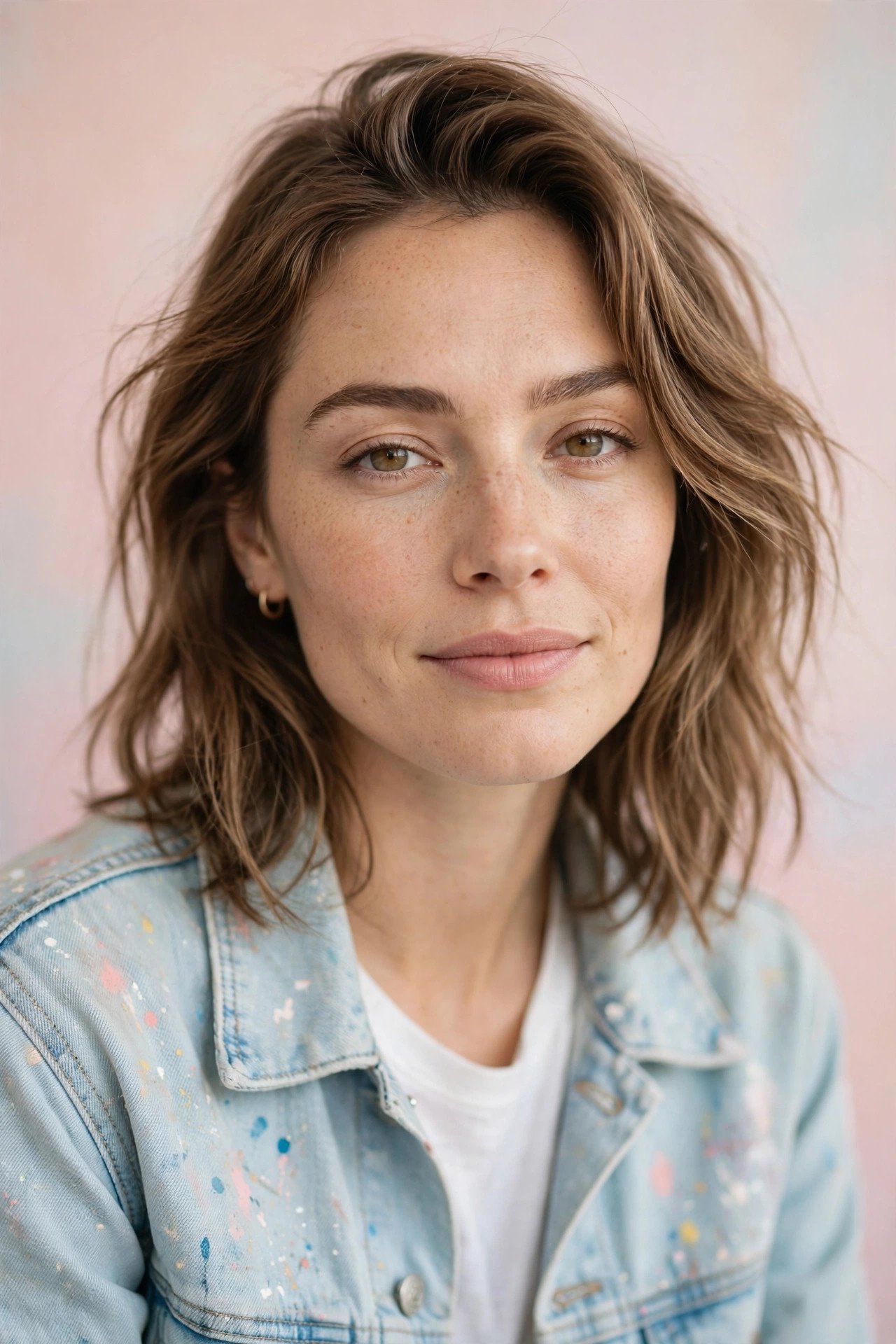 Pop artist in a pastel pink studio set