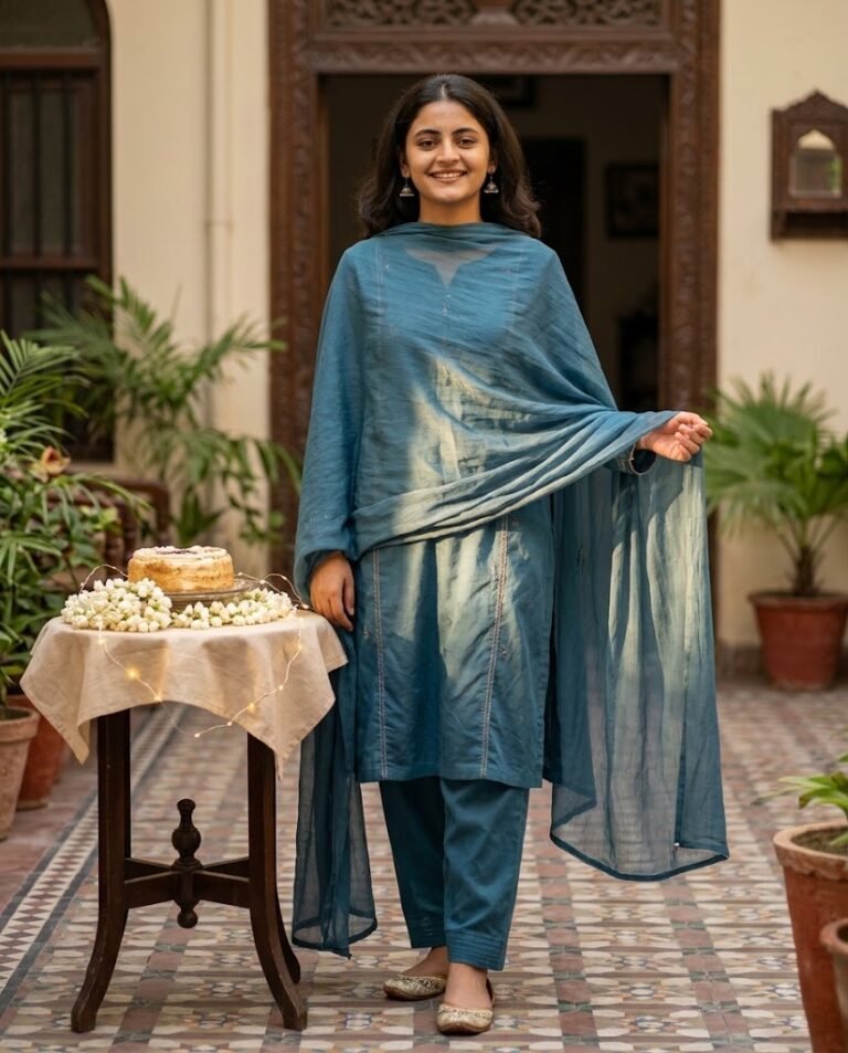 Pakistani Birthday Look in a Teal Shalwar Kameez