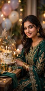 Emerald Shalwar Kameez Birthday Portrait — AI Photo Prompt