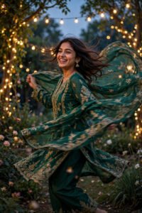 Twirl in the Fairy-Light Garden: Birthday Shalwar Kameez AI Portrait